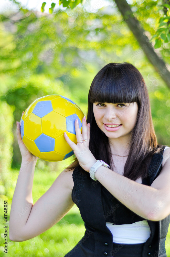 Beautiful Ukrainian girl with a ball inviting to Euro 2012 Beautiful Ukrainian girl with a ball inviting to Euro 2012