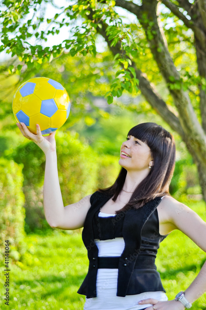 Beautiful Ukrainian girl with a ball inviting to Euro 2012 Beautiful Ukrainian girl with a ball inviting to Euro 2012
