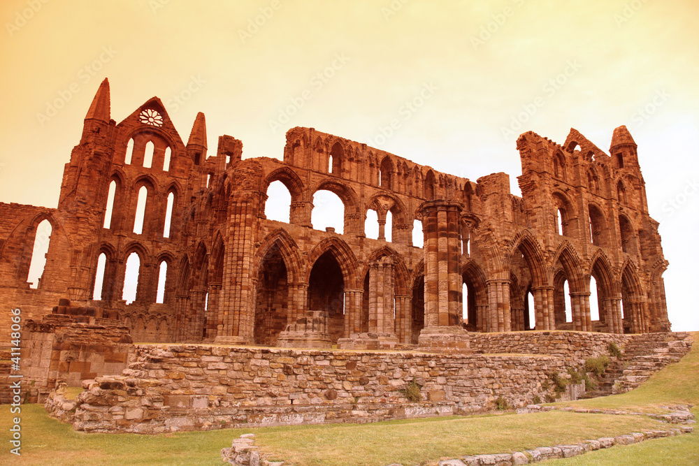 Whitby Abbey castle, ruined Benedictine abbey sited on Whitby's