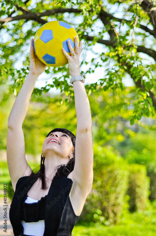 Beautiful Ukrainian girl with a ball inviting to Euro 2012 Beautiful Ukrainian girl with a ball inviting to Euro 2012
