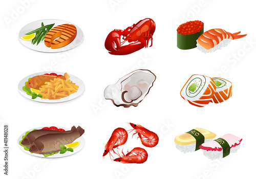 Fish dishes (vector set). Illustration on white background