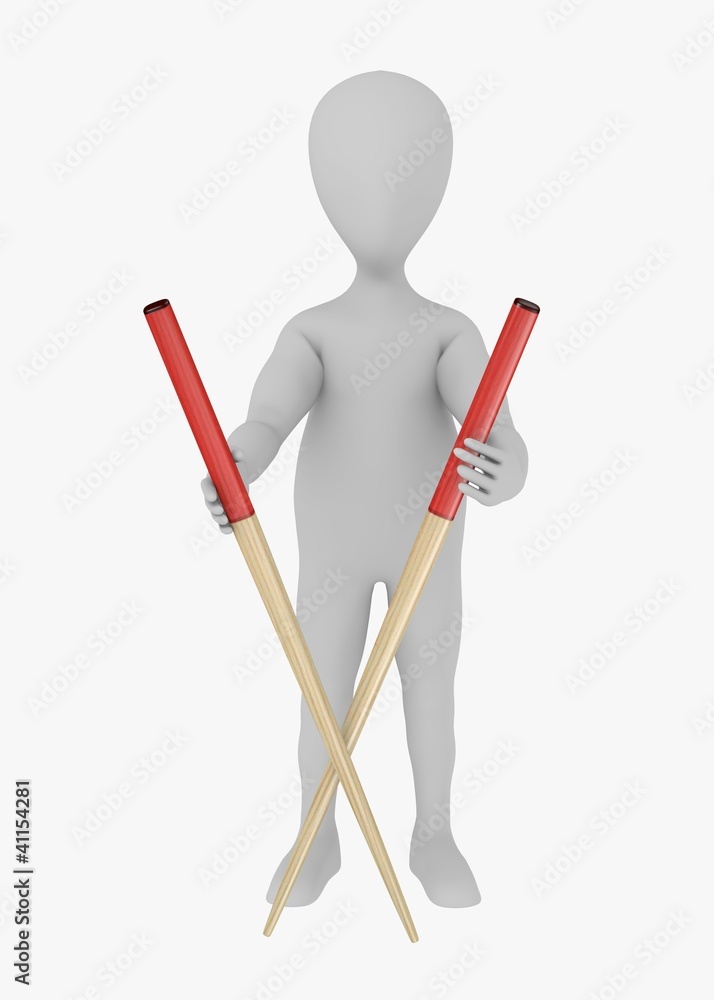 3d render of cartoon character with chopsticks 3d render of cartoon character with chopsticks