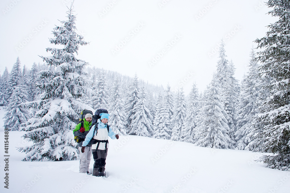 Hiker in the winter forest