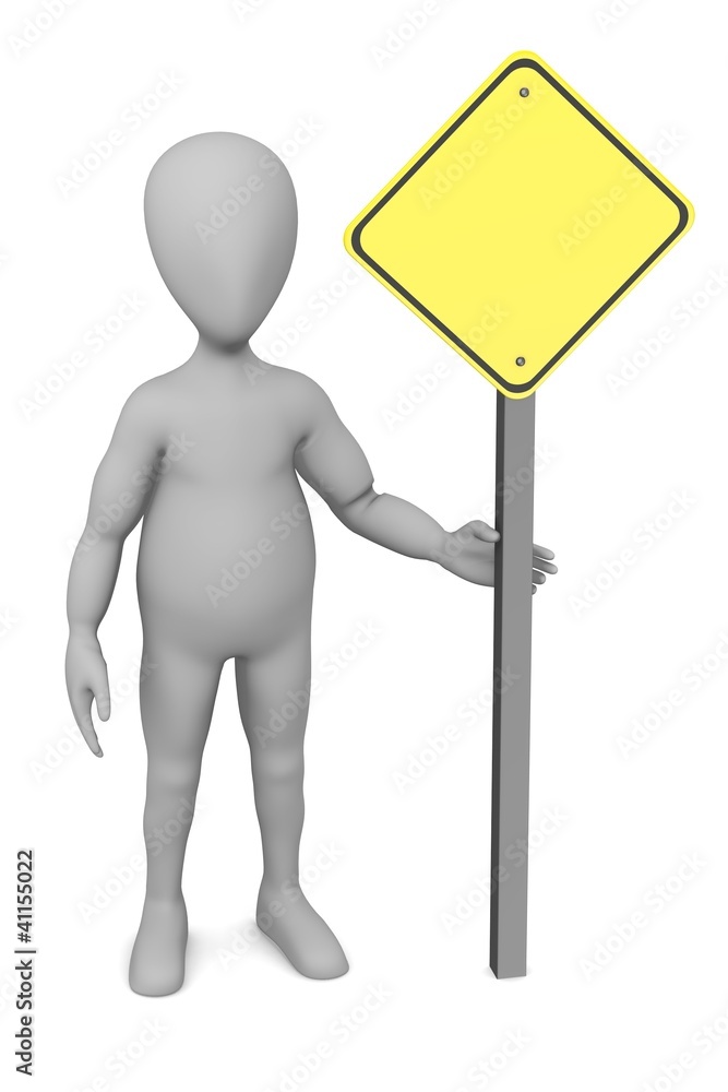 3d render of cartoon character with traffic sign 3d render of cartoon character with traffic sign