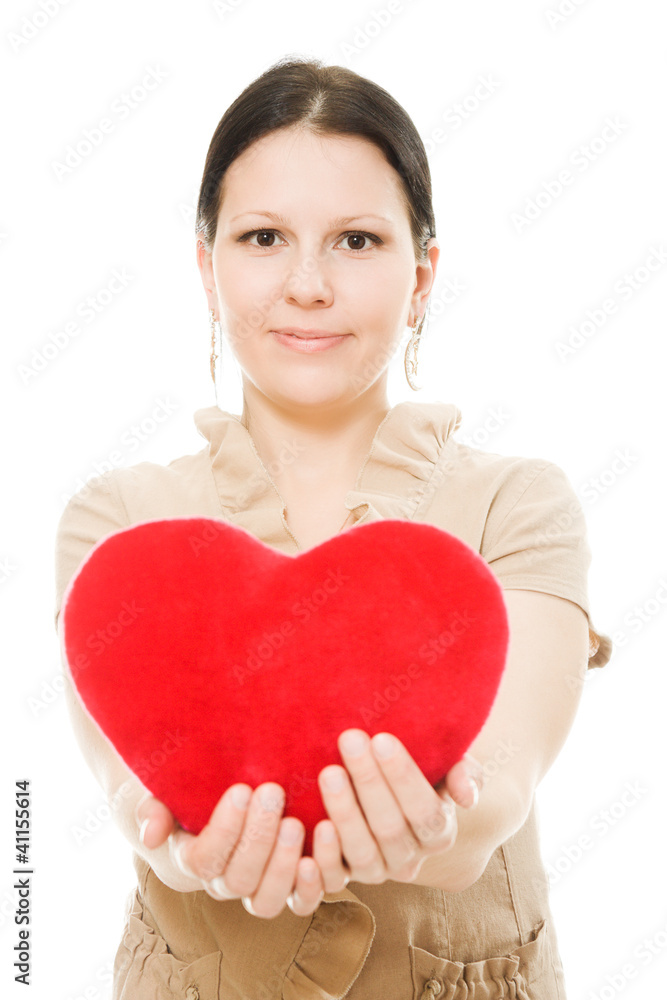 woman with a heart on a white background. woman with a heart on a white background.