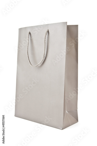 Gray paper bag isolated on white background