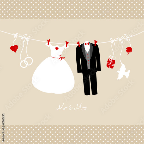 Hanging Wedding Couple & Symbols "Mr. & Mrs." Beige Dots