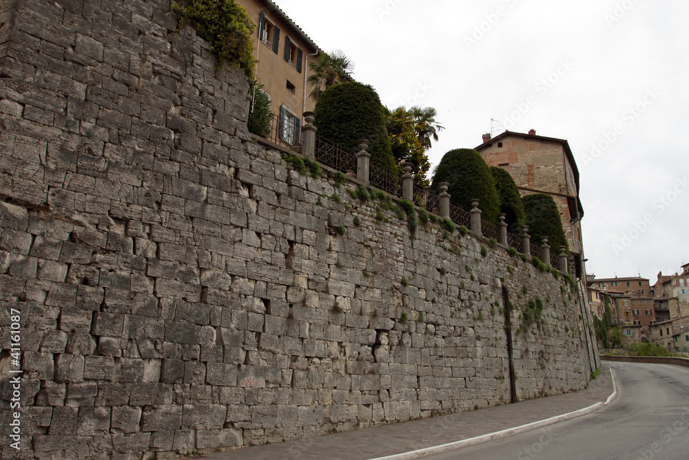 The ancient Etruscan walls of the city of Perugia