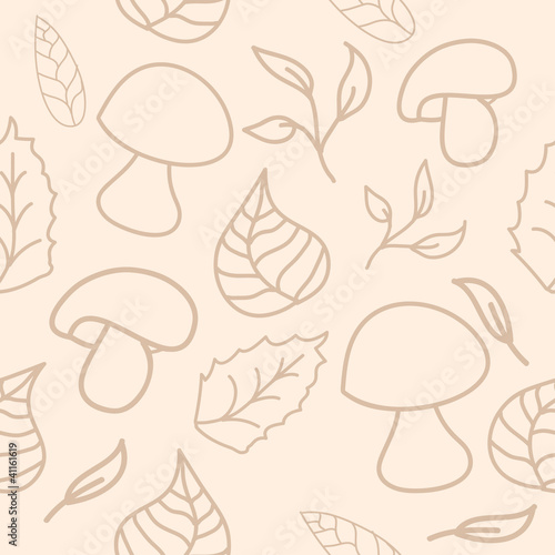Cute unique background with mushrooms and leaves