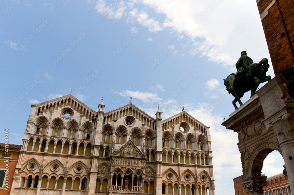 Facade of the duomo or cathedral in Ferrara Italy