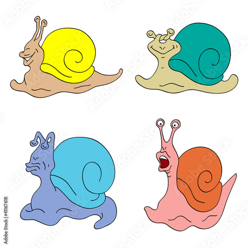 four snails of four emotions: laughter, dream, resentment, fear