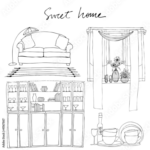 set of illustrated interior elements