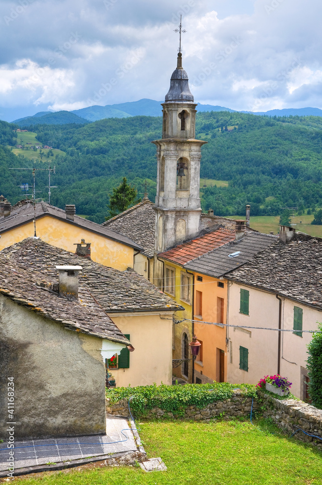 Panoramic view of Compiano. Emilia-Romagna. Italy.