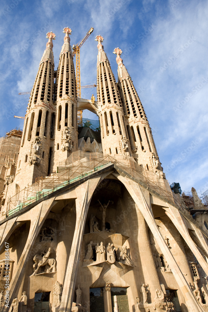 Fototapeta premium Sagrada Familia Passion façade, vertical view