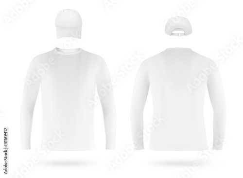 Template set: white long sleeve blank t-shirt and a cap