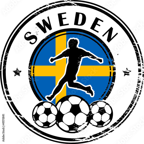 Stamp with football and name Sweden, vector illustration
