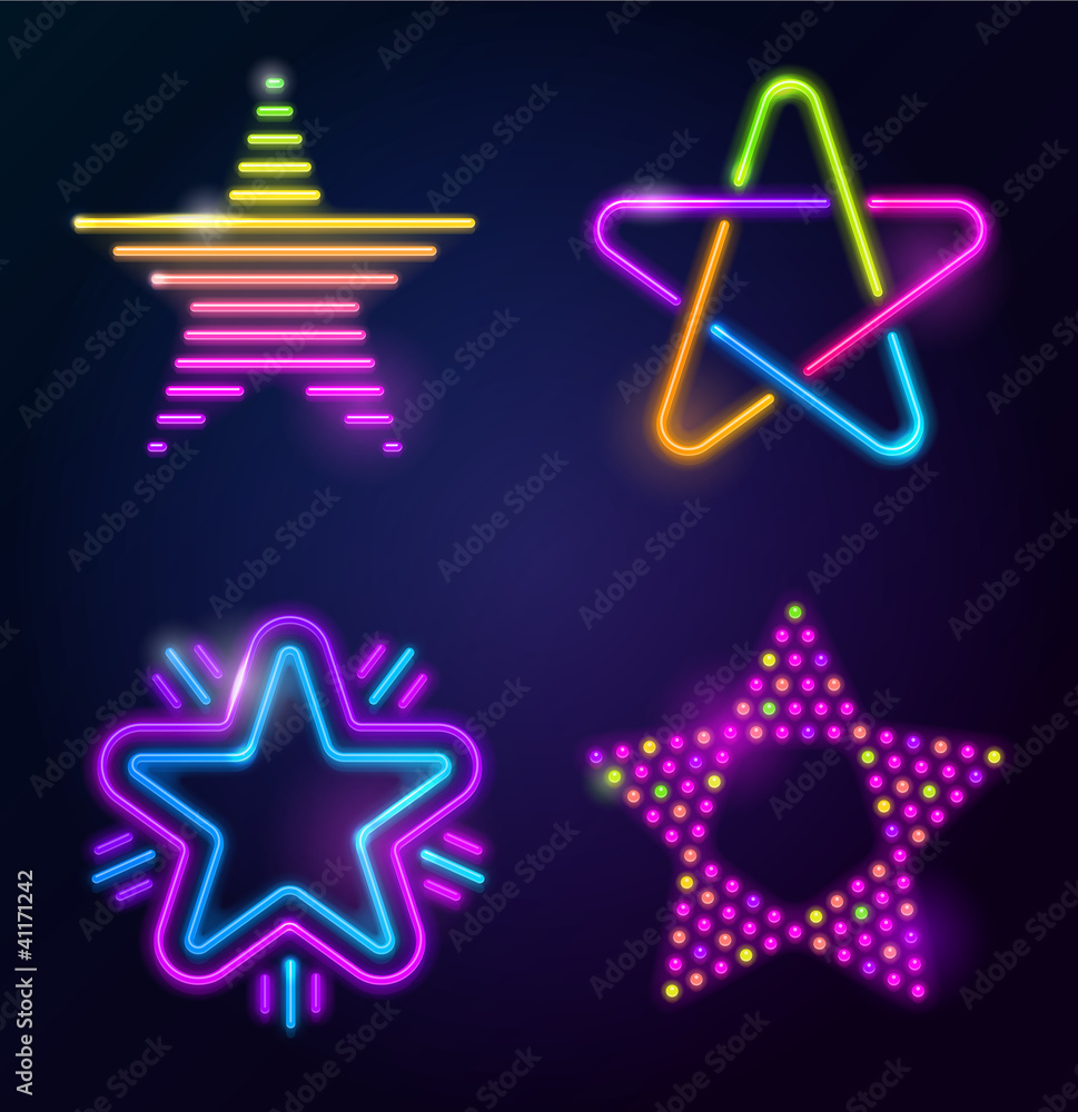 Decorative vector neon stars Decorative vector neon stars