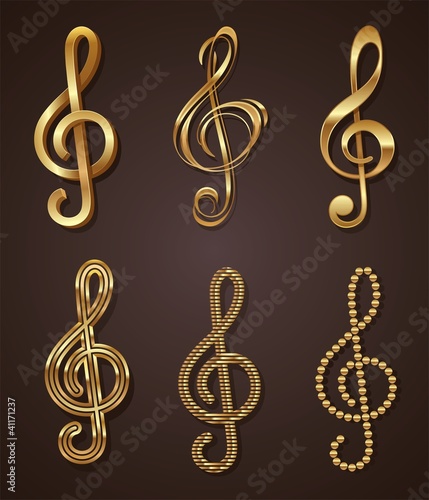 Vector set of golden decorative treble clef