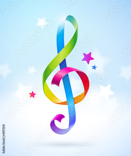 Colored glossy ribbons in the shape of treble clef