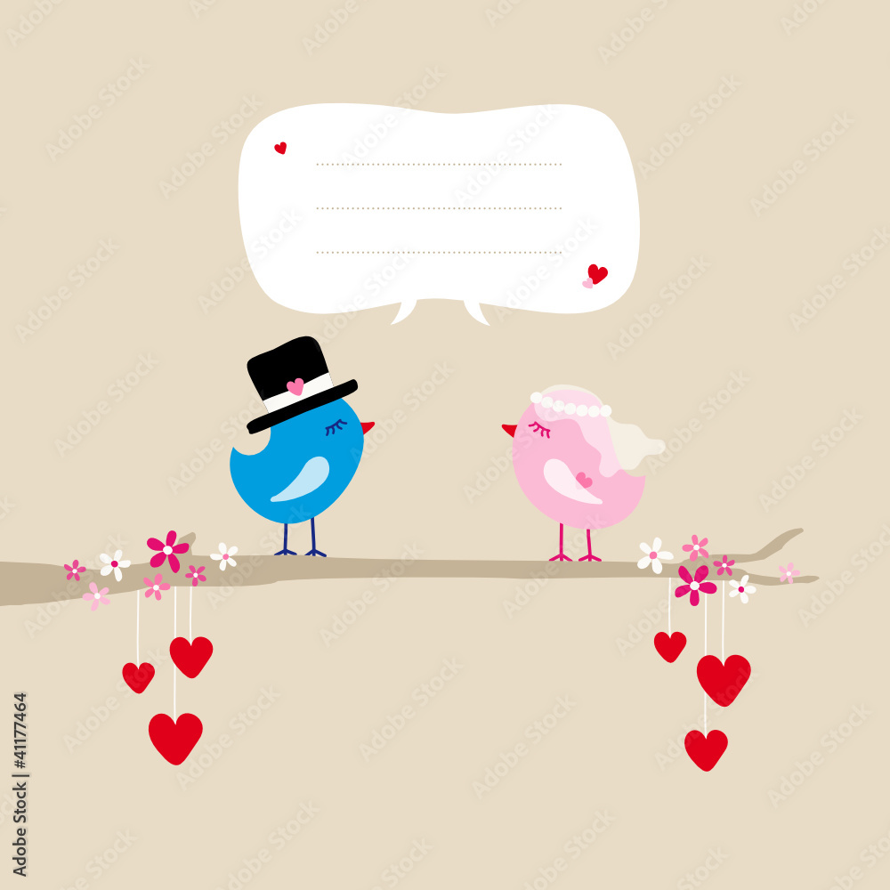 Wedding Birds On Tree Hanging Hearts Speech Bubble Wedding Birds On Tree Hanging Hearts Speech Bubble