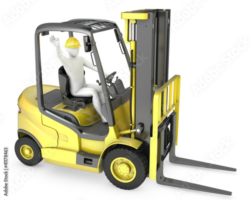 Abstract white man in a fork lift truck
