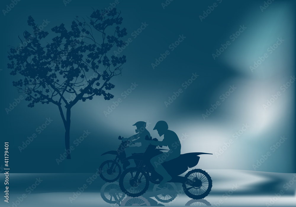 dark illustration with men on motorcycles