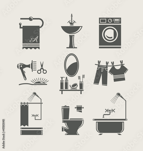 bathroom equipment set icon vector illustration