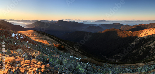 Fototapeta Naklejka Na Ścianę i Meble -  Mountain panorama at sunset with path - Low Tatras ini Slovakia