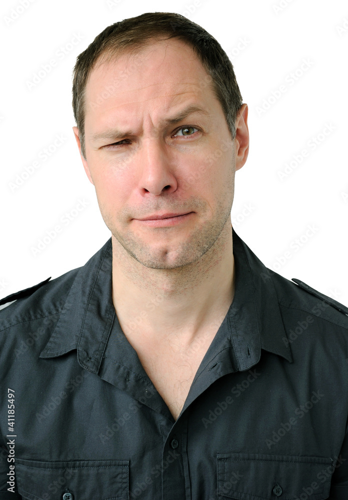 Ironic portrait of an attractive man isolated on whit Ironic portrait of an attractive man isolated on whit