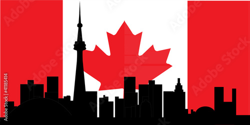 toronto skyline with canadian flag