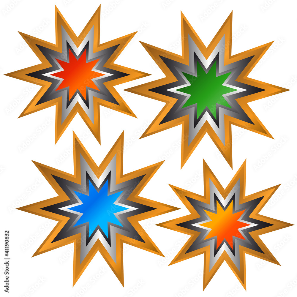 Four multi-colored stickers Four multi-colored stickers
