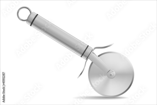 Stainless steel pizza cutter.