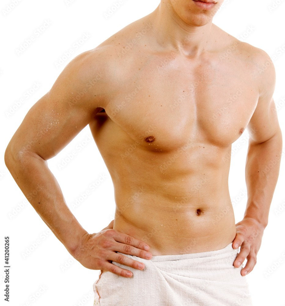 Fototapeta premium Man in towel, isolated on white