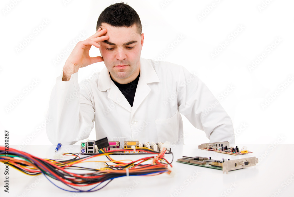 Computer Engineer thinking about how to solve the problem, isola Computer Engineer thinking about how to solve the problem, isola