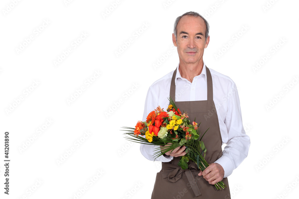 Man with bouquet of flowers Man with bouquet of flowers