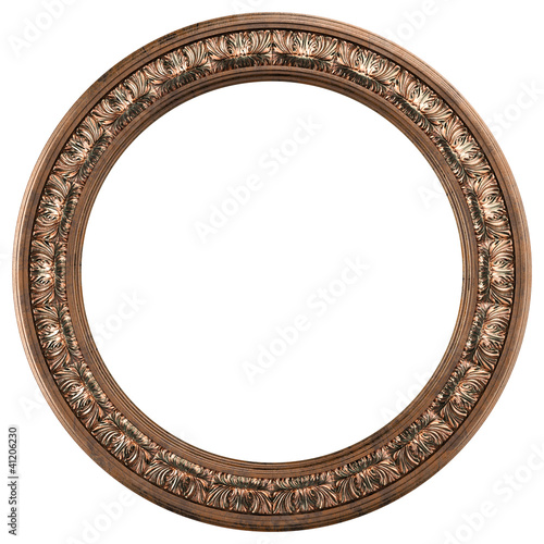 round ornamented old gold picture frame isolated on white