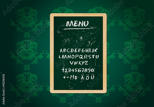 Restaurant menu board, chalk stroked alphabet, plus special char