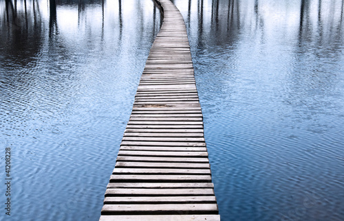Valokuva Lake and wooden footbridge