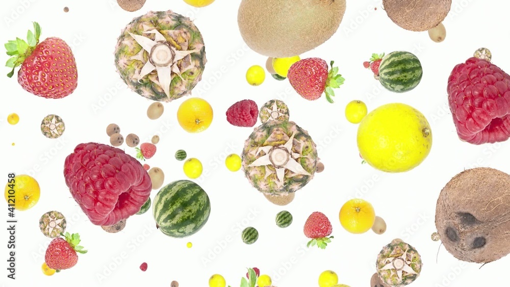 Falling mixed fruits (ends on blue) Falling mixed fruits (ends on blue)