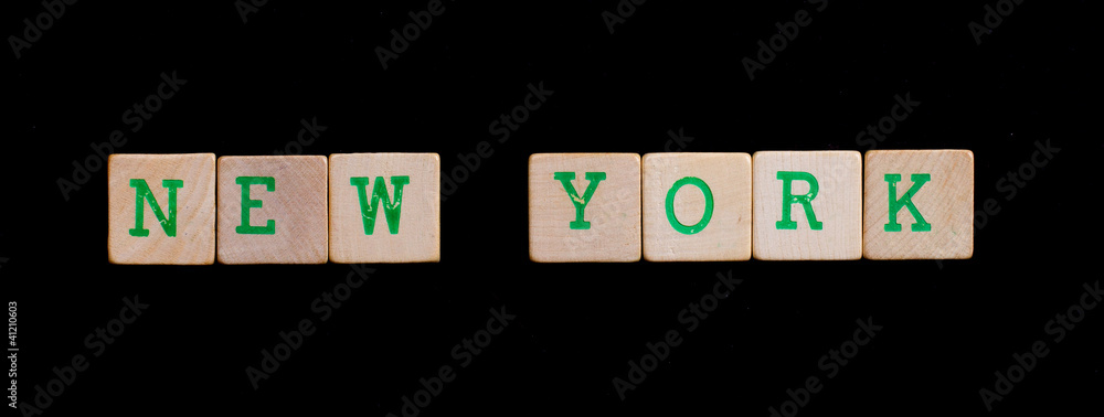 New York spelled out in old wooden blocks New York spelled out in old wooden blocks