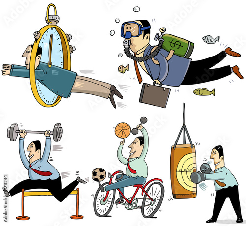 5 businessmen and sport concept
