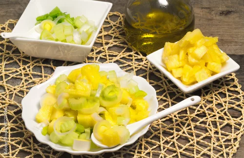 Obraz light salad with leek,celery and pineapple