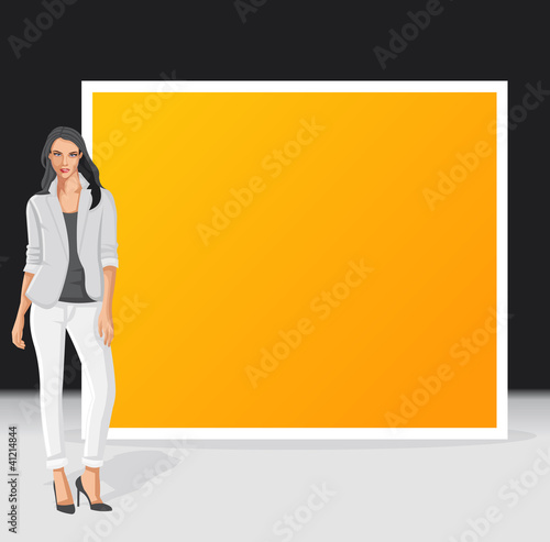 Yellow and black template for advertising with business woman