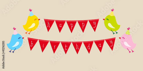 4 Birds Flying Holding Red Festoons