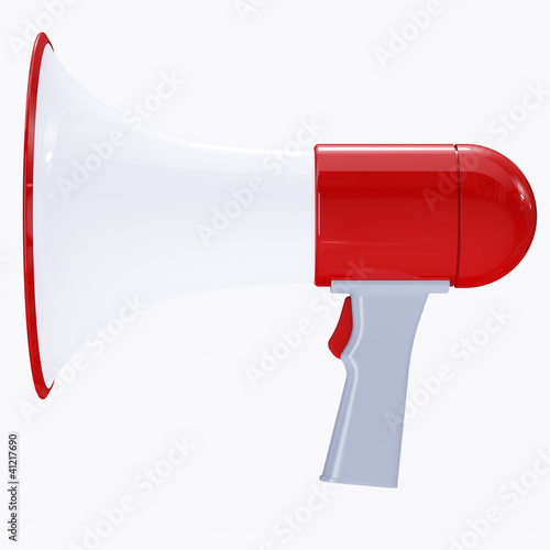 Red megaphone with red button photo