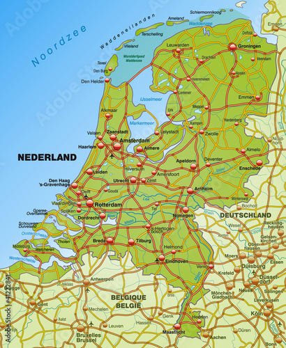 Autobahnkarte der Niederlande mit Nachbarländern