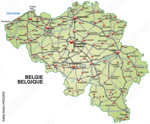 Inselkarte von Belgien mit Autobahnen und Hauptstädten