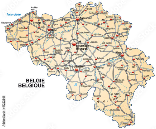 Karte von Belgien mit Autobahnen und Hauptstädten