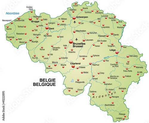 Inselkarte von Belgien mit Hauptstädten