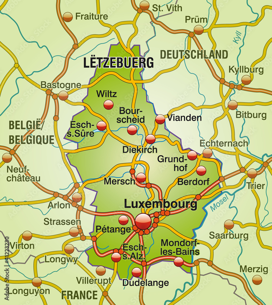 Autobahnkarte von Luxembourg mit Nachbarländern